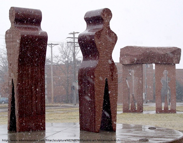 Millennium Arch Figures in the rain 